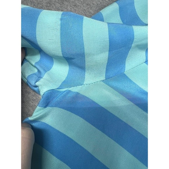 LILLY PULITZER Women's Blue Aqua Striped V-Neck‎ Long Sleeve Silk Blouse Sz XS - Picture 6 of 13